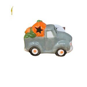 Pumpkin Truck 4in Autumn Fall Ceramic Light Up Gray Rustic Holiday Farmhouse